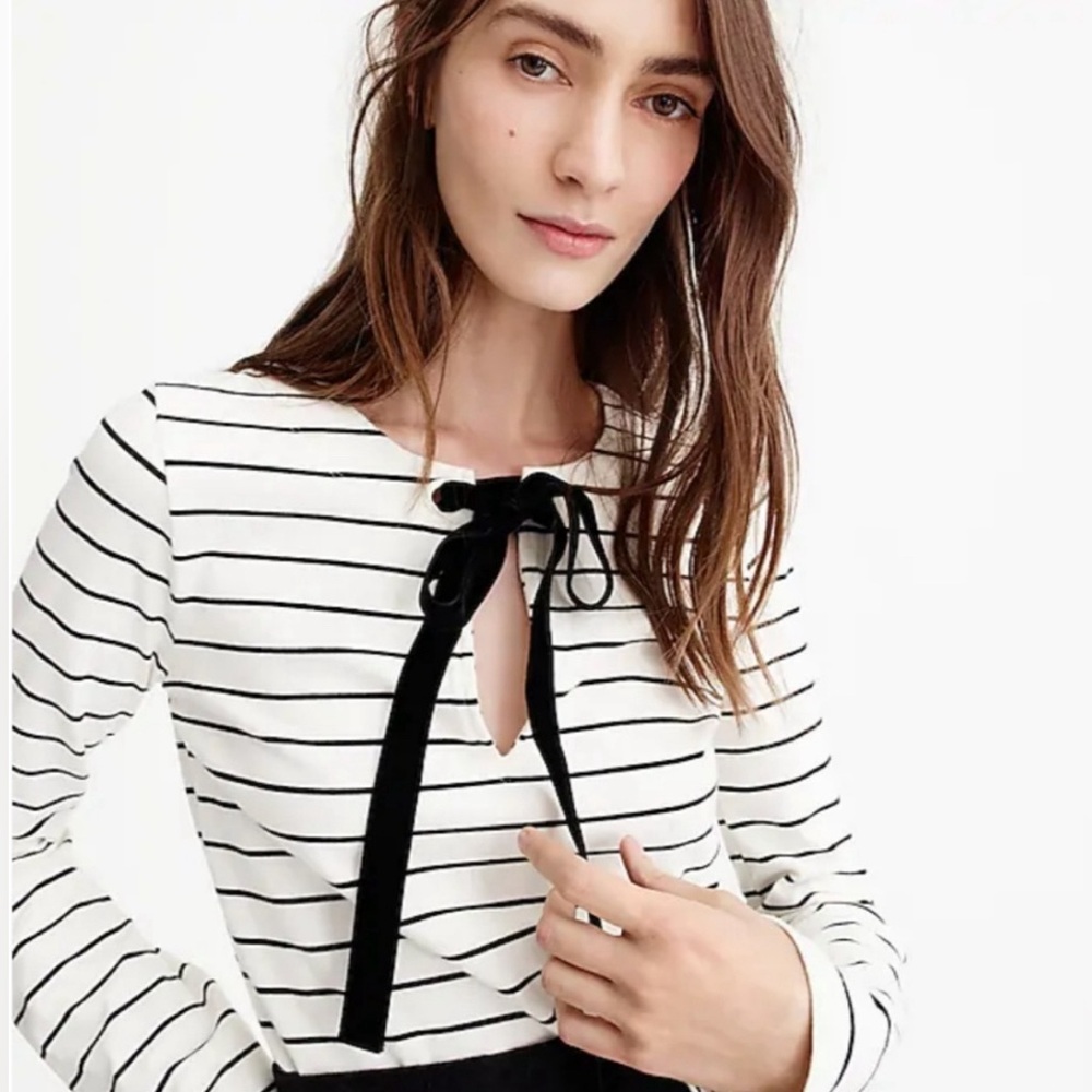 J Crew Women’s Medium Velvet Tie-Front Stripe Long Sleeve Top - Picture 7 of 10